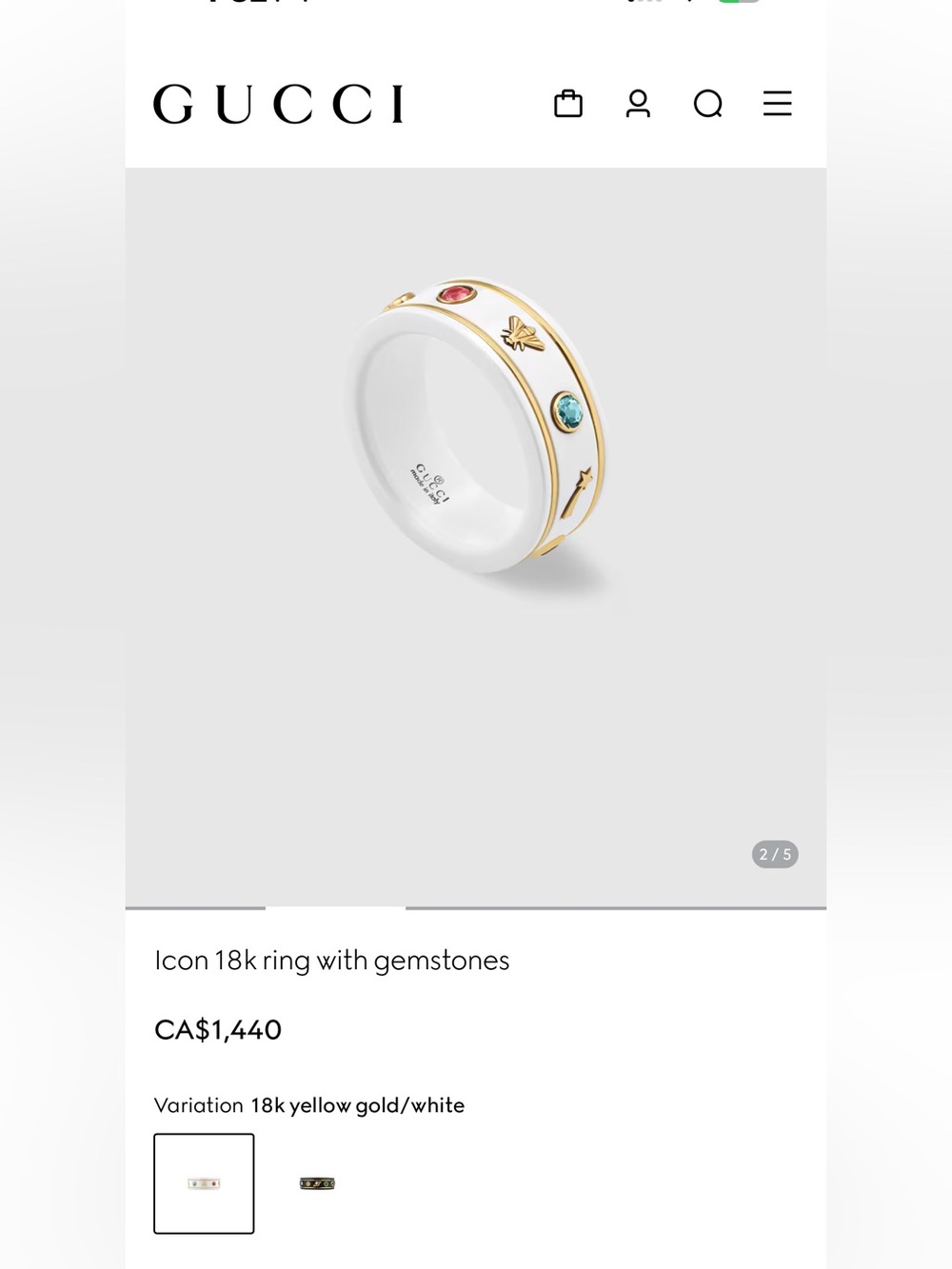 Gucci Icon 18k ring with gemstones